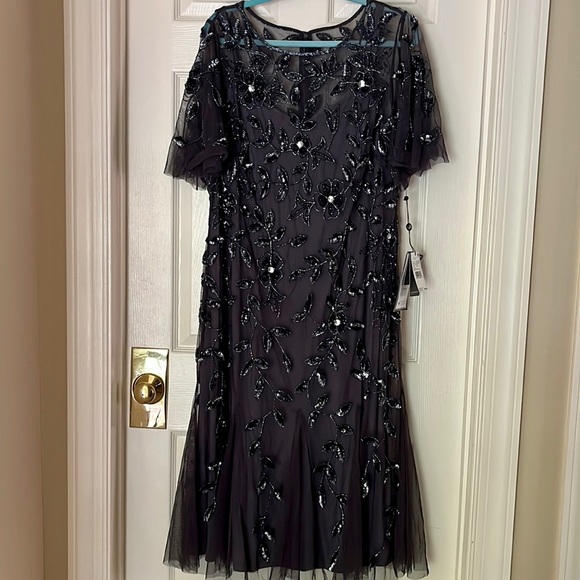 Adrianna Papell Gun Metal Gray with Black Sequin Midi Dress - Picture 1 of 9